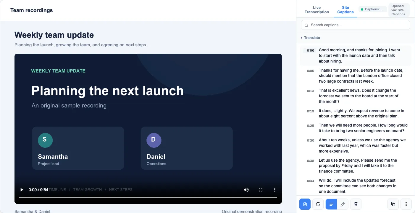 SubExtractor's side panel listing timed caption lines beside the video they came from